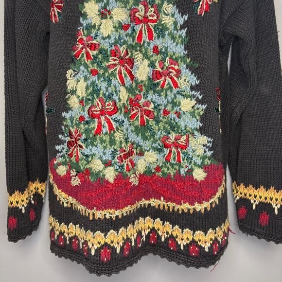 VTG Tiara International Y2K Ugly Christmas Tree Embroidered Sweater Womens Sz M - Picture 2 of 10
